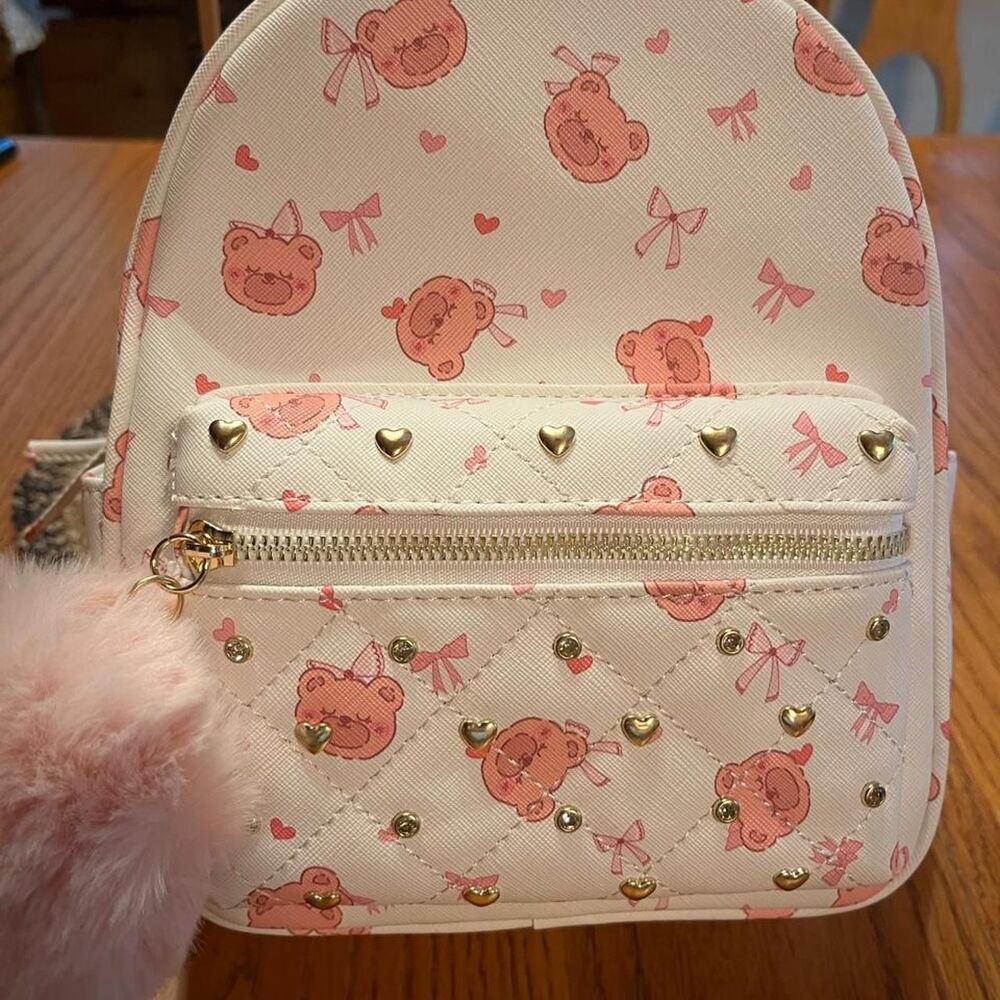Mini Pink and White Backpack with Hearts and Bears NWT